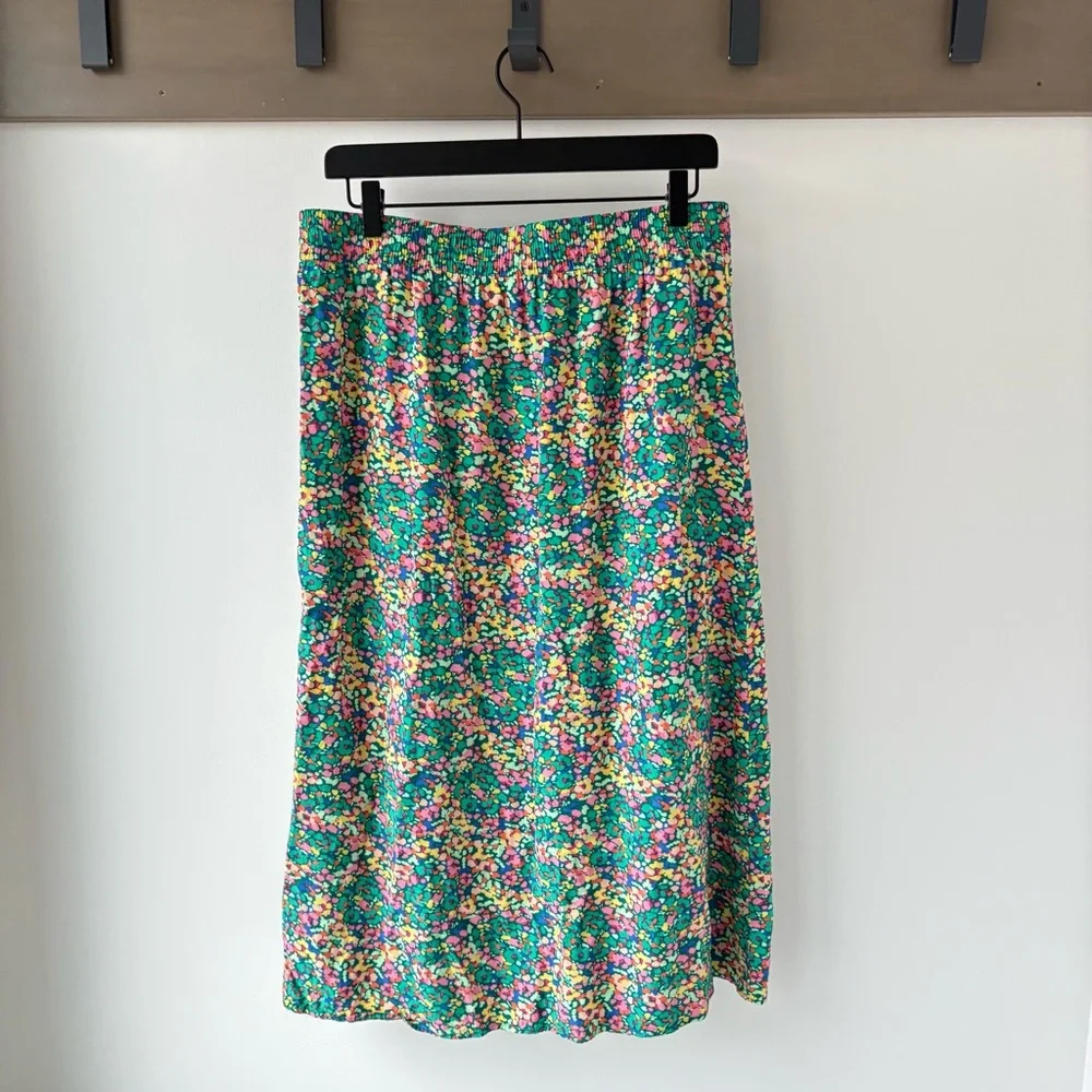 LOFT Green Floral Midi Skirt with Pink & Yellow Accents - Picture 4 of 6